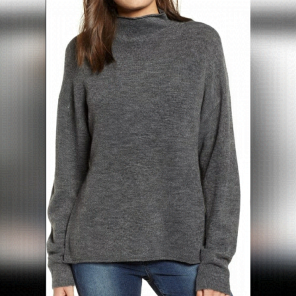 Leith Cozy Mock Neck Grey Sweater